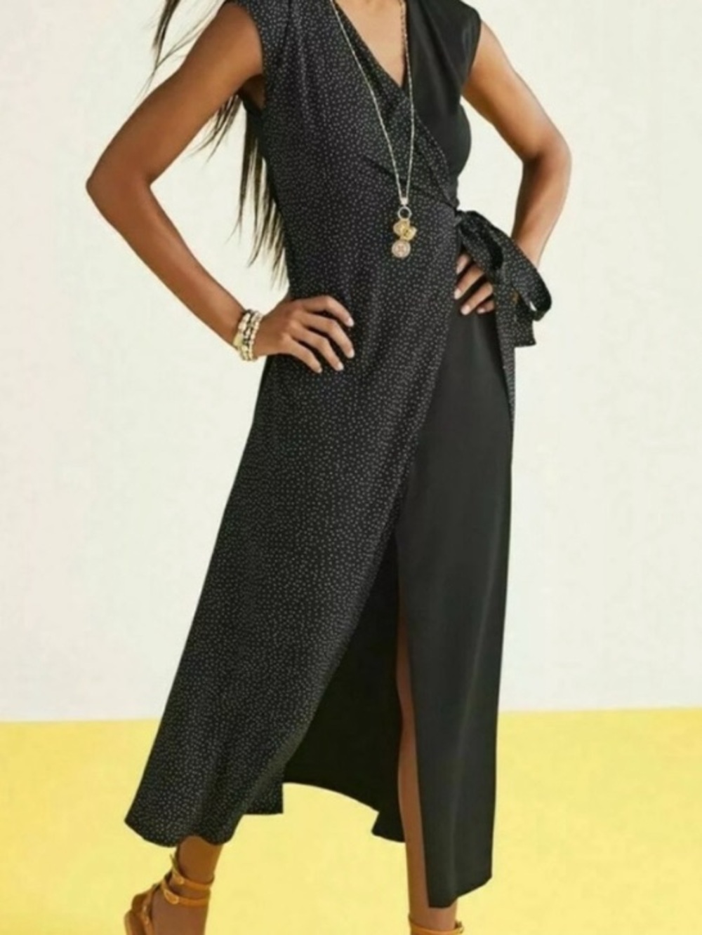 NWT CAbi Disco Polka Dot Panel Sleeveless Midi Wrap Dress size XL Events Party